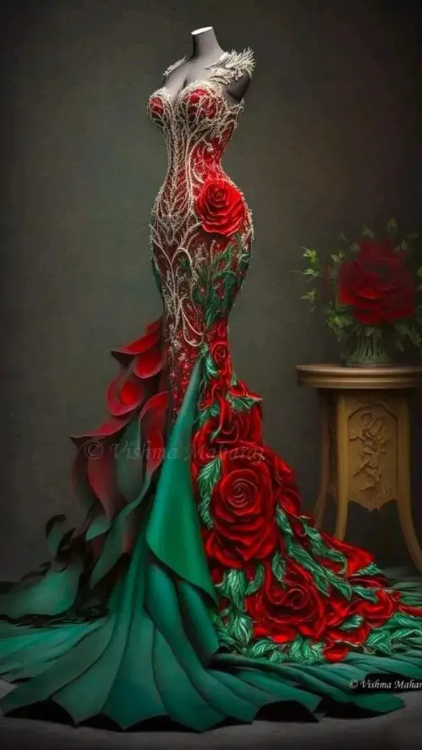 Rose Red inspired cosplay. Imagine green hair, pulled back into red rose hair art!.