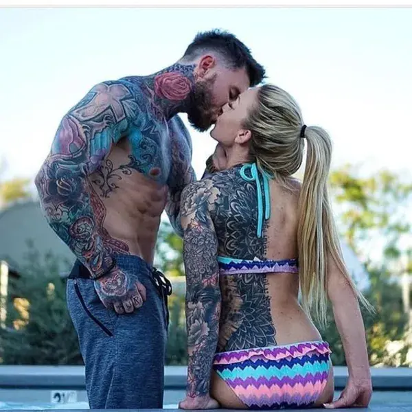 #aesthetic #hugs tattoos #beach #beachcouple #tattoos #tattooscouple #