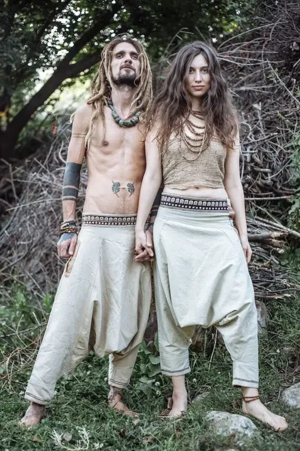 Hemp Cotton Harem Pants  With Tribal Embroidery  Unisex