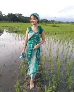 Bodo girl on paddy fields