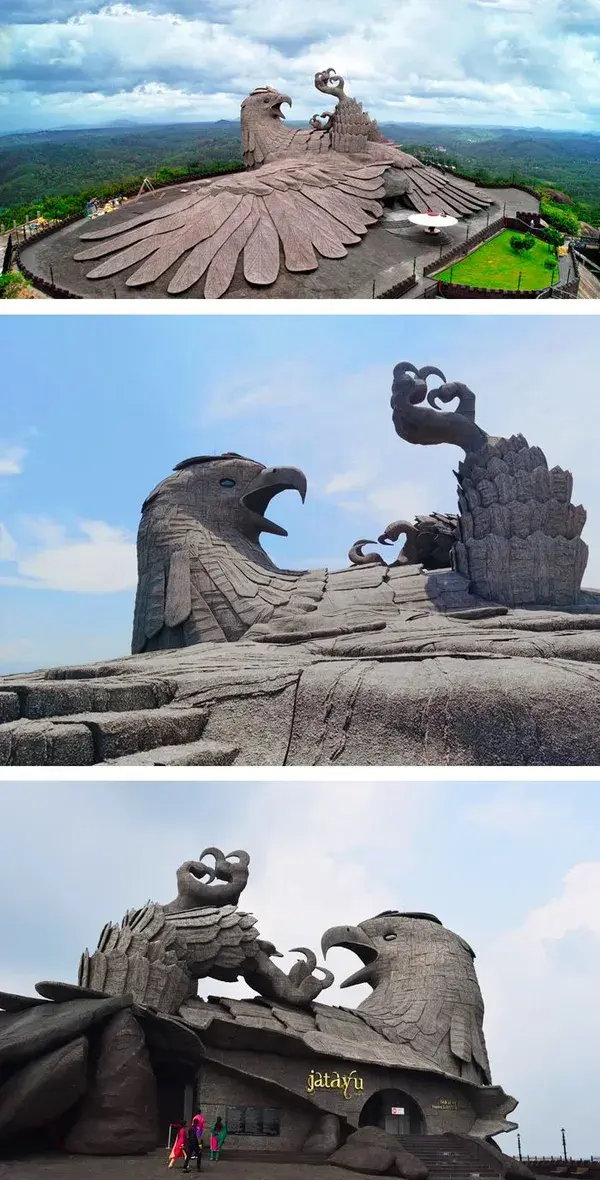 An Enormous Stylized Bird Sculpture Sprawls Atop a Mountain in India