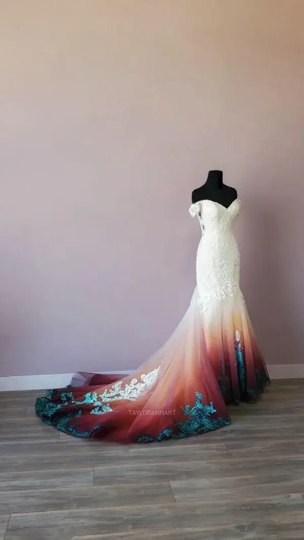 Fall wedding dress/ amber turquoise wedding dress
