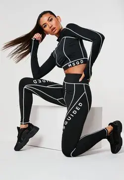 Black Msgd Contrasting Stitch Panel Gym Leggings