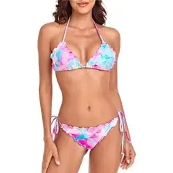 Women's Wavy Bikini Set - Blue-Purple Floral | Color: Blue/Purple | Size: Various