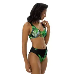Women's High Waist Cheeky Bikini Set Recycled Fabric - Hawaiian Garden - XS