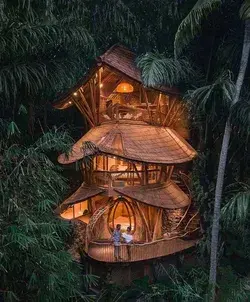 There’s a magical bamboo treehouse in Bali where you can sleep in a magical forest!- Aura House Bali