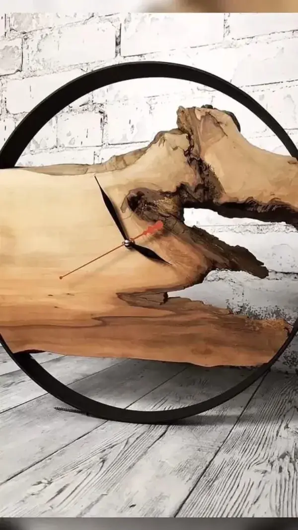 wood crafted clock, artwork 