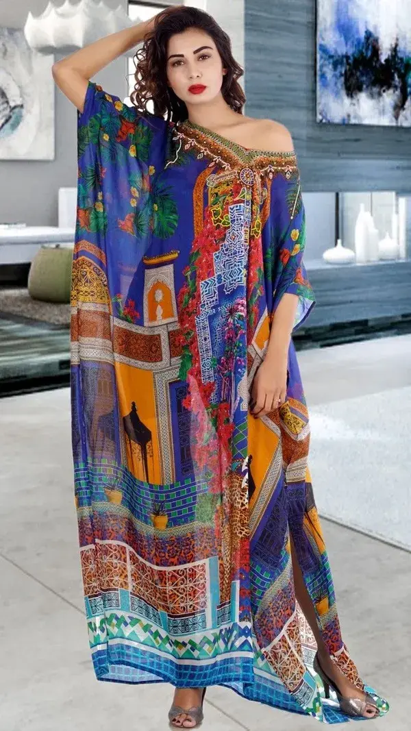 Beauty with Bows….Creative Fusion of Animal Floral Print over Maxi Kaftan Dress