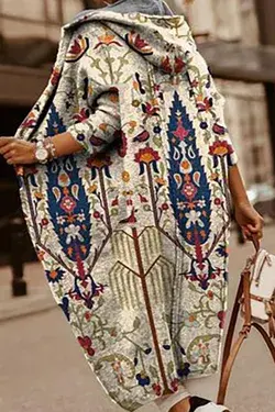 Ethnic Vintage Print Long Pocket Cardigan S-2XL # retro art# outfits collection # street style#