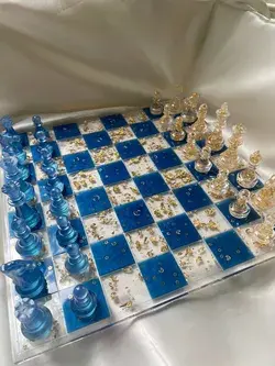 Blue & Gold resin chessboard