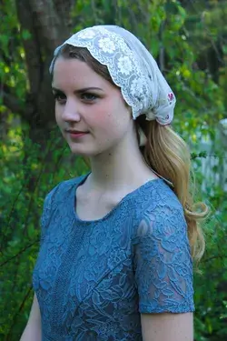 Evintage Veils~ St. Therese Little Flower& Lace Vintage-Inspired Headband Kerchief Tie-style Head Covering Church Veil