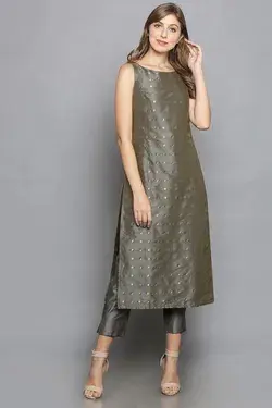 Brocade Dress with Shrug in Yellow And Grey