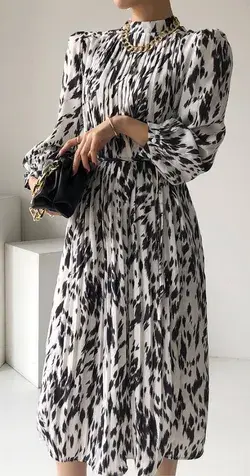 Spring New Stand Collar Women Full Sleeve Dress