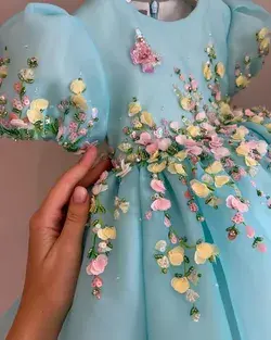 3D embellished handpit petals tutu dress for first birthday