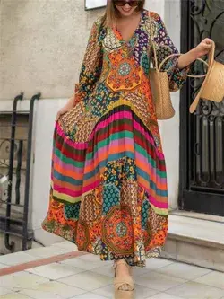 Printed Long Ethnic Dress New Temperament Dress Picture color-XXL