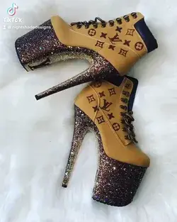 Custom Louis Vuitton Glitter Boots