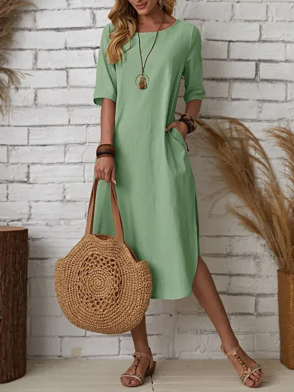 Split Hem Solid Tunic Dress