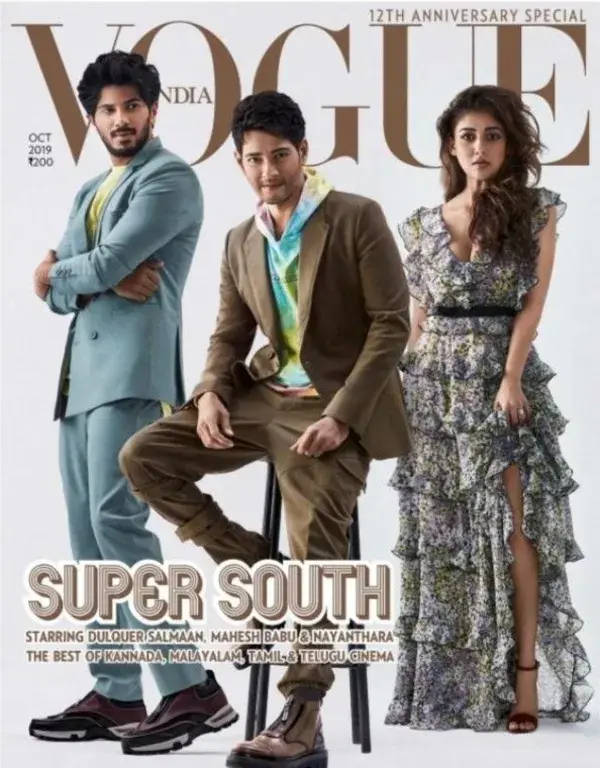 Vogue India October 2019
Models: (L-R) Dulqueer Salmaan, Mahesh Babu and Nayanthara