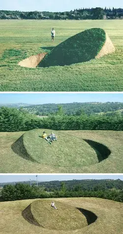 Grassy Inclines Embedded in the Ground by Tanya Preminger Throw the Earth Off Balance