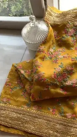 Heavy organza saree with embroidery