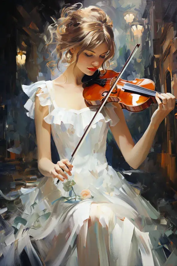 Sonata of Light: A Photorealistic Portrait of a Violinist in White