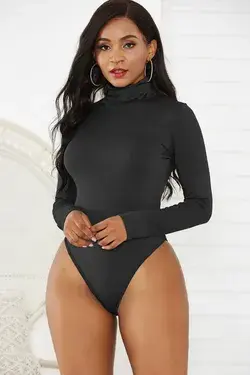 Mock Neck Long Sleeve Bodysuit - Black / S