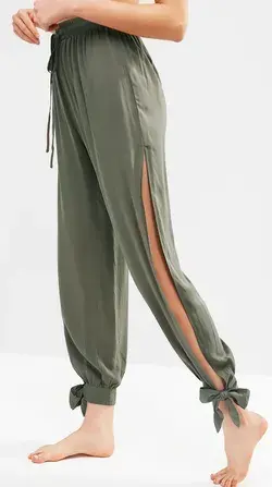 Cute Tie Ankle Split Pants tea green women summer pants