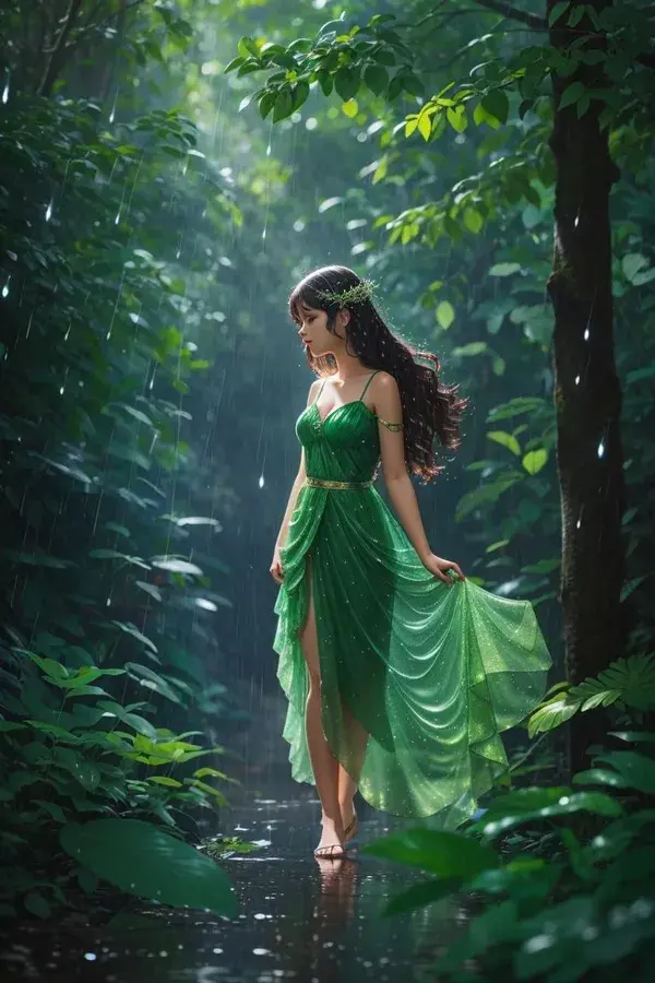 Lady in the Forest wearing green