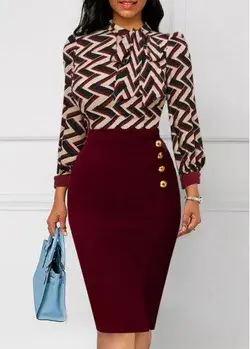 Plus Size Dresses ROTITA Plus Size Wine Red Striped Bodycon Dress