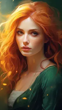Beautiful redhead girl in Green dress | Triss Merigold from the Witcher inspired AI Generative Art