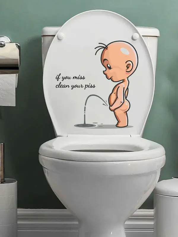 1pc Figure Graphic Toilet Sticker, Cartoon Baby PVC Waterproof Closestool Lid Decal, For Bathroom Decoration