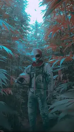 Alien astronaut in forest