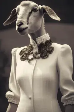 Sheep with classic elegant white outfit