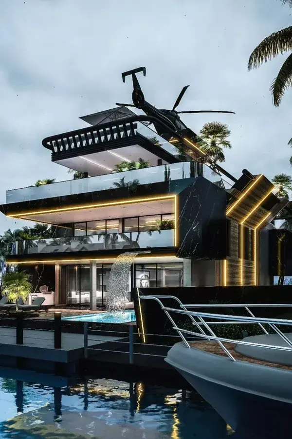 luxury villa with a helicopter pad