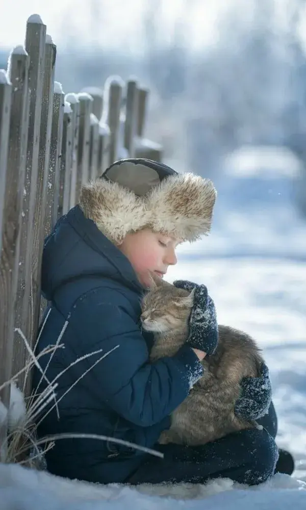 Boy and his cat