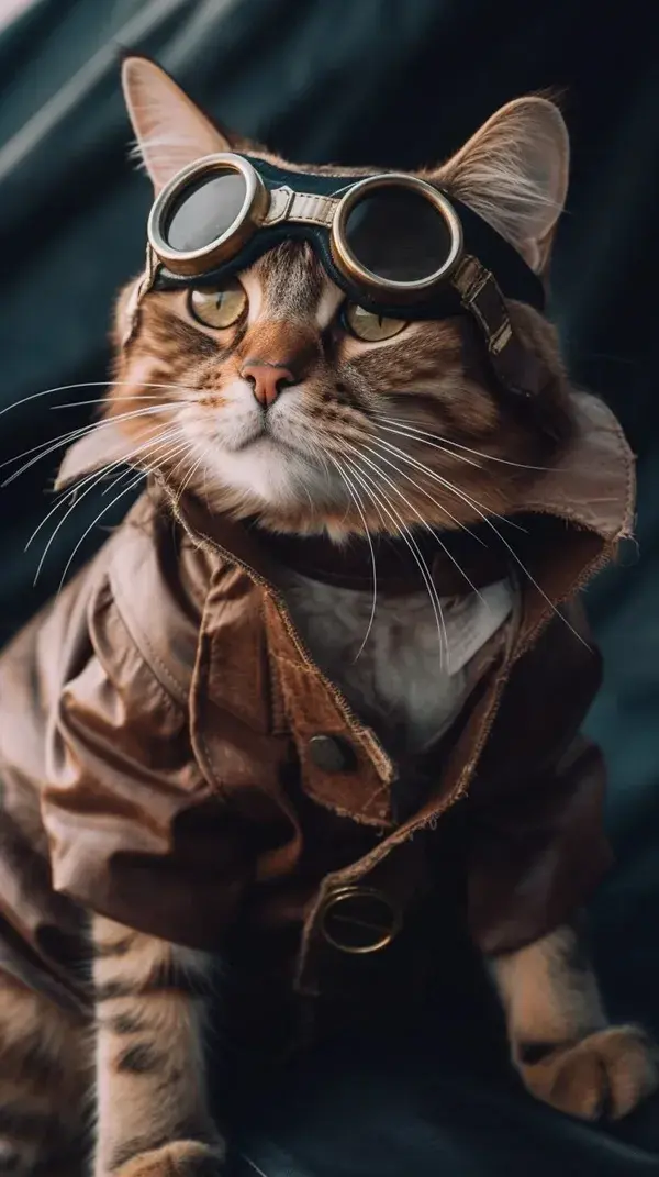 Cat in a steampunk aviator outfit in the style of James Gurney