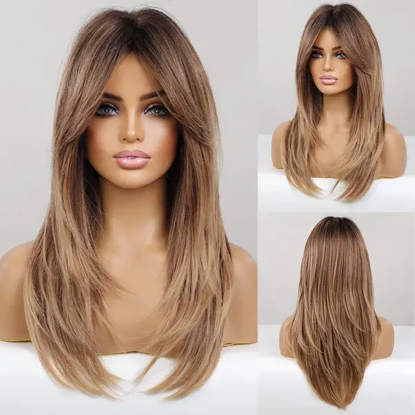 Brown Wig for Women Long Layered Ombre Color