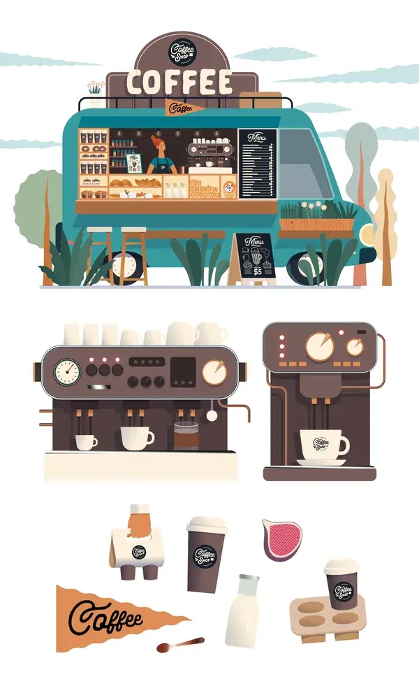 Coffee shop vector illustrated set