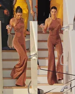 Kendall Jenner Sleeveless Halter Cut Out Jumpsuit