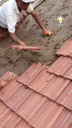 worker work on roof with cement tile - tube home