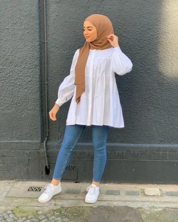 Hijab white too jeans outfit