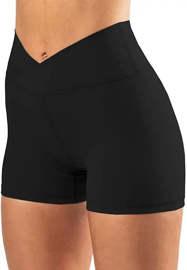 Women's High Waisted Biker Shorts Cross Waist Workout Yoga Shorts