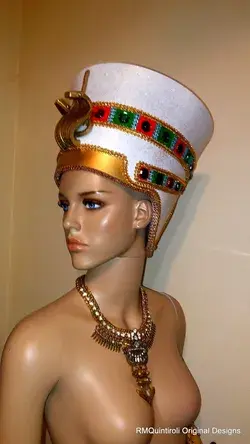 Egyptian Crown, Nefertiti Headdress, Nefertiti hat, Burning man costume, Halloween Costume, Theatrical Costume, Fantasy Fest, Rave Festival.