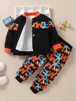 Toddler Boys Letter Graphic Bomber Jacket & Joggers