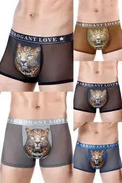 Sexy 3D Atmungsaktive Boxershorts aus Mesh mit Leopardenmuster Ultra dünn Unterwäsche Tanga