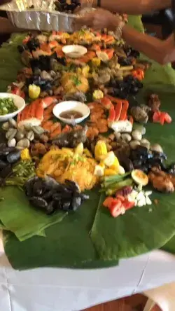 Boodle fight setup Preparations for Kamayan Feast