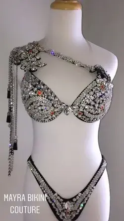 Black & silver Couture bikini| WBFF suit