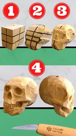 4 Steps for CARVE HUMAN SKULL in wood, 💀 HALLOWEEN Whittling, WOOD CARVING for beginners