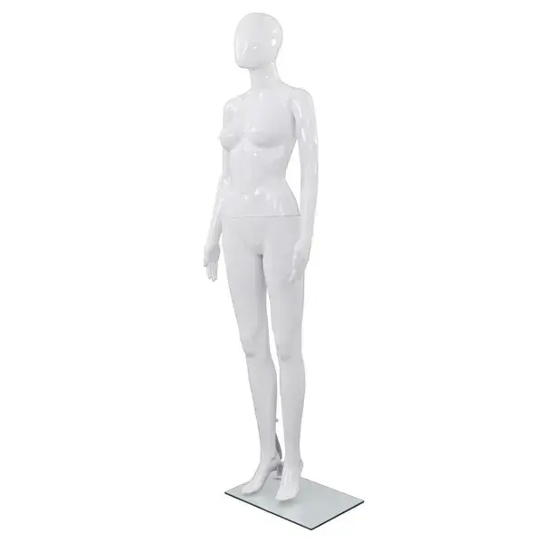 Full Body Female Mannequin with Glass Base Glossy White 68.9"