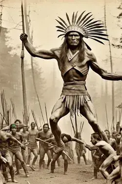 Levitierender Riese bei Indigenen Nordamerikas während eines Regentanzes